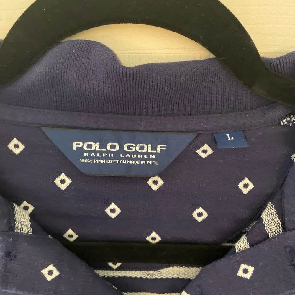 Polo Golf Ralph Lauren Blue Patterned Performance Polo Shirt Men’s Size Large
